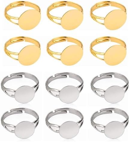 LANBEIDE 40-Pc Adjustable Ring Blanks in Gold & Silver for Jewelry Making