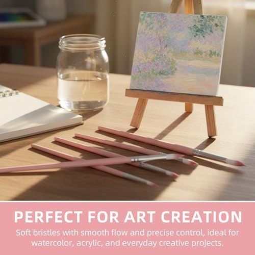 12 Pcs Round Professional Artist Watercolor Paint Brush Set, Pink