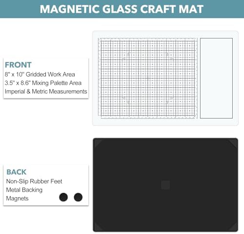Glass Craft Mat for Crafting Measuring Painting Work Magnetic Cutting Media Mat for Crafts Tempered Glass Crafting Surface for Cutting Stamping Mixed Media Heat Embossing and Hot Glue Projects, White