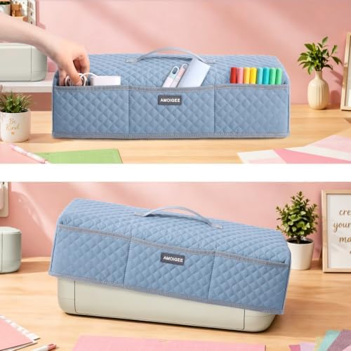 AMOIGEE Dust Cover for Latest Cutting Machine Cricutt Explore 5, Quilted Protective Cover with Storage Pockets for Cutting Machine, Floral Fabric Anti-Dust Cover for Craft Machine Organizer
