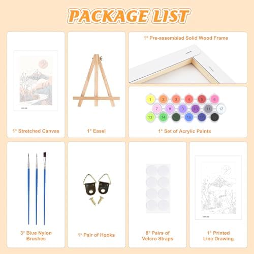KEYIFA Paint by Numbers for Adults on Framed Canvas - with Wooden Easel, Mountain Range Painting by Number Kit for Beginners, DIY Scenery Acrylic Paint-by-Number Kits for Home Wall Decor (8x12 inch)