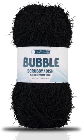 Makromecity Bubble Scrubby Yarn - 100% Premium Polyester Yarn for Crocheting and Knitting - 3.5 Oz (100g), 98 Yds (90m) - Ideal for Dishcloths, Crafting & Bath Washcloths (Black, 1 Skein)