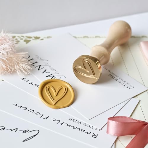 Heart Wax Seal Stamp, 3D Embossed Relief Carving Head and Wood Handle for Wax Seal Stamp Kit, Decor ffor Thanksgiving Card/Envelope/Gift Wrap/Wedding Engagement Party Invitation