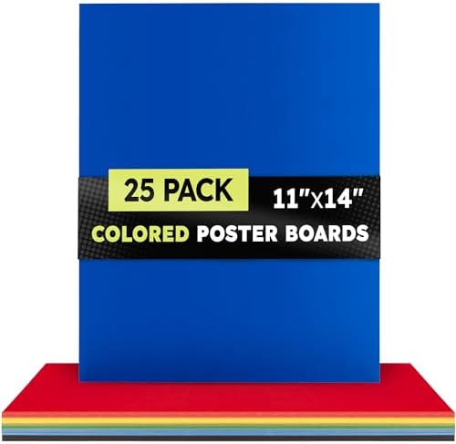 Hygloss Medium Colored Poster Board 11x14-25 Assorted Standard Color Bulk Pack - Red, Yellow, Green, Blue, Black - 10 Pt. Thickness Poster Board Paper, Posterboard Multipack 11" x 14"