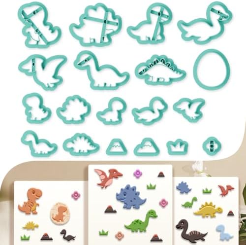 beinkmake 19Pcs Jurassic Dinosaur Polymer Clay Cutters Clay Earrings Cutter