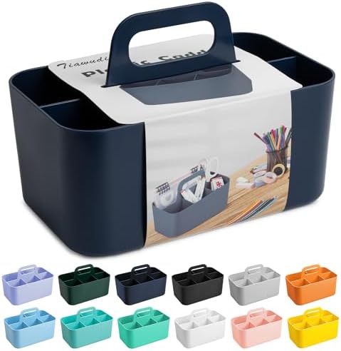 Tiawudi Multipurpose Caddy Organizer, Plastic Caddy with Handle, Stackable Desk Organizer for Stationery, Marker and Pencil, Office Supplies Organizer, Dorm Caddy
