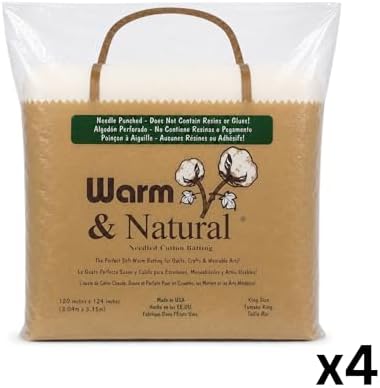 The Warm Company - Warm & Natural Cotton Quilt Batting – 4-Pack King Size Batts 120" x 124" – Premium Quilt & Craft Batting for Sewing & Quilting Projects