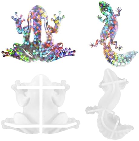 2 Pack Animal Silicone Molds, Frog Resin Molds with Realistic Frog and Lizard Shapes, 3D Lifelike Silicone Molds for Resin Casting, DIY Crafts Halloween Home Wall Desktop Decor (Frog&Lizard)