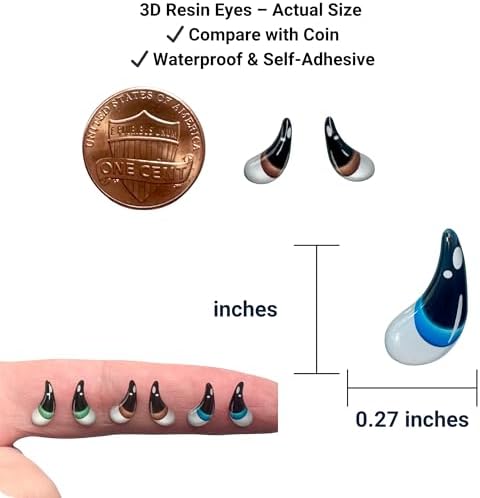 3D Resin Doll Eyes – 7mm Self-Adhesive Craft Eyes (24 pcs / 12 Pairs) – Realistic Cabochon Eyes for Amigurumi, Dolls, Polymer Clay, Cold Porcelain, Felt & DIY Crafts (Green, Blue and Brown)