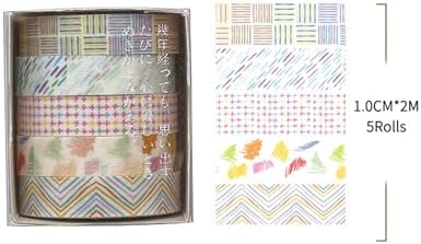 Cute Pattern Washi Tape Set 5 Rolls Glitter Cover Decorative Wide Kawaii Masking Tapes for Arts, DIY Crafts, Journals, Planners, Scrapbook, Wrapping (4 Color Lines)