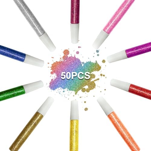 Mesen 50 Pack - Non-Toxic Washable Glitter Glue Stick Set, DIY Arts & Crafts Glitter Pens, Glitter Glue Gel Pens for Art Projects, Grad Caps Assorted Colors Glue Stick, Decorating Supplies