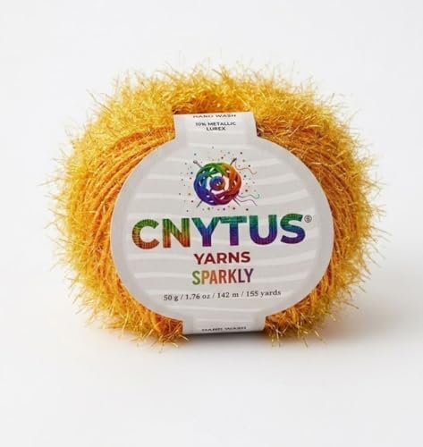 Sparkly Eyelash Fantasy Knitting Yarn | Metallic Lurex Nylon Short Eyelash Yarn | 50g (1.76oz) |140m(155 Yards) | Shiny Crochet Thread for Amigurumi & Decorative Projects (1, Yellow)