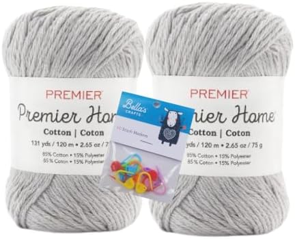 Premier Home Cotton Yarn 2-Pack Bundle with Bella's Crafts Stitch Markers (Pewter)