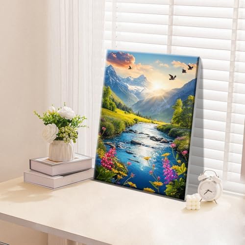 ATDMS Paint by Numbers Kit for Adults with Frame Landscape Paint by Number with Easel Mountain Easy Adult Paint by Number Kits Sunset Paint by Numbers Kit on Canvas for Gift Home Wall Decor 8x12 Inch