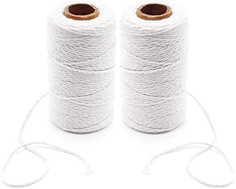 Benvo 656 Feet Cooking Twine Kitchen Cotton String 2mm Bakers Twine Natural Jute Twine 2 Ply String Rope Cord Wrapping, Ornaments, Baking, Butchers, Sausage, DIY Arts and Crafts-White