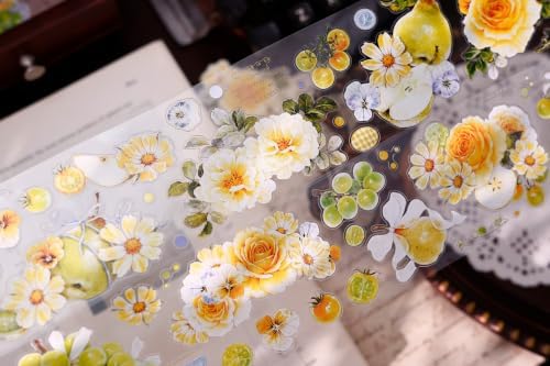 XiaoBaiJia Green Grape Vine, Pre-Cut Clear PET Tape, Washi Stickers,2.36" x5.47 YD for Journal Stickers Journaling Planner Scrapbooking Junk Journal Stickers Craft Supplies