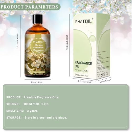 PHATOIL Morning Osmanthus Fragrance Oil for Diffuser Aromatherapy 3.38FL.OZ | Long Lasting Scented Oils For Humidifier, Air Freshener, DIY Soap Candle, Scent Project Making, Aroma Oil for Home Freshening