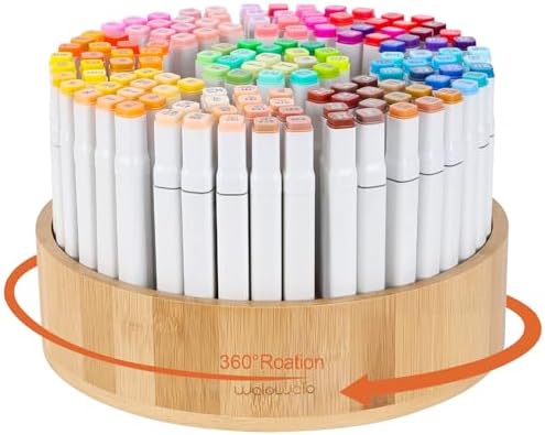 Marker Organizer Rotating Bamboo Desk Organizer, Silent 360° Rotation Caddy, 10 INCH LARGE Art Supply Caddy Holds 140+ Markers, 750+ Pencils for Home Office, Classroom, Birthday Gift, 10 Compartment