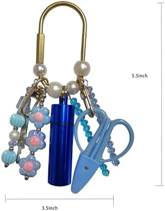 MEYAGO Needlepoint Bag Charm Tool Kit with Mini Embroidery Scissors, Needle Threader, Needle Holder Tube & Gold Keyring, Portable Embroidery Accessories for Cross Stitch Sewing DIY Crafts (Blue)