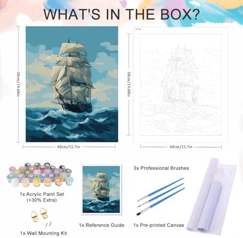 Natuyalo Paint by Numbers for Adults Beginner, Sailing Boat Paint by Number Kits on Canvas Without Framed, Seaside View Paint by Easy Acrylic Painting Home Wall Decor 16x20 inch