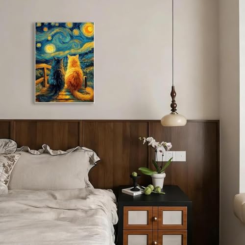 Cute Cat Diamond Art Kits for Adults Round Diamond Painting 12x16 Inch