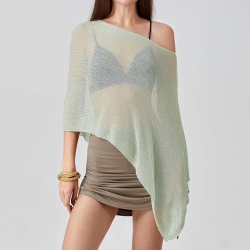 Women Sheer Poncho Top Knit Crochet Irregular Shrug Bolero Shawl Lightweight See Through Beach Cover Up
