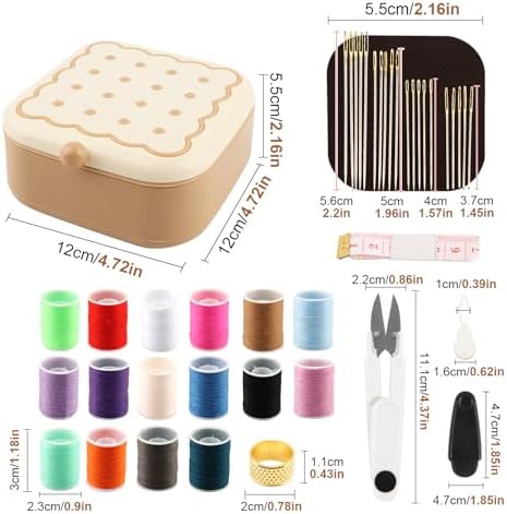 Portable Sewing Kit for Adults and Beginners, 41 Pcs Needle and Thread Set with Storage Case for Clothing Repair, Buttons and Small Tears, Includes Needles, Thread, Scissors and Tape Measure, Brown