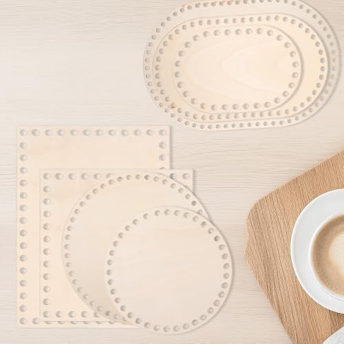 7 Pcs Wooden Basket Bottom for Crocheting, 7 Sizes Wooden Round Oval Square Blank Solid Crochet Basket Base for DIY Basket - Weaving Supplies, Home Decoration