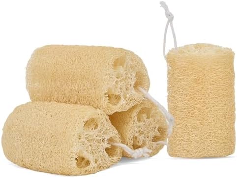 Natural Loofah Sponge, Exfoliating Body Scrubber for Men & Women, 4 Pack