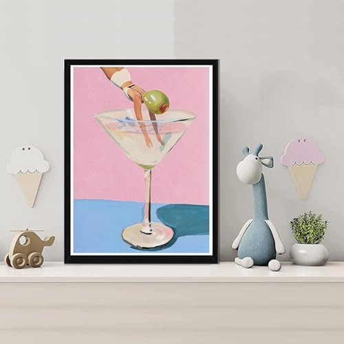 EIBEILI Diamond Art Kits for Adults, Cocktail Diamond Painting Kits for Beginner DIY 5D Full Pink Drill Diamond Dots Crafts for Home Wall Decor Gifts 12x16 Inch