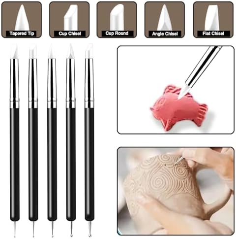 10 Pcs Silicone Clay Sculpting Tools Set, Double-Ended Dotting Tools & Silicone Brushes for Polymer Clay, Air Dry Clay, Pottery & DIY Crafting-Black