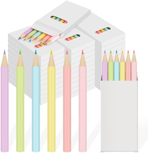 Ctosree 24 Packs Mini Colored Pencil Bulk 6 Per Box, Pastel, 3.5''