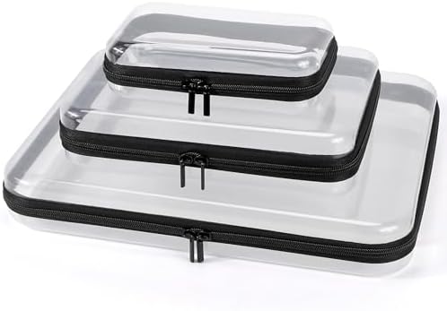 YOPCDJ 3 Pack Clear Hard Shell Zipper Case, Clear Zipper Pouches Waterproof Makeup Organizer & Travel Toiletry Bag, Plastic Pouch for Travel Office Storage, Black 3 Pack XLLS