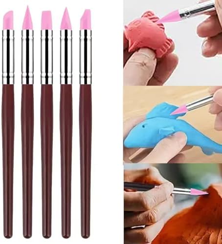 15 PCS Pink Clay Sculpting Tools Set, Professional Silicone Brushes & Dotting Tools Kit for Polymer Clay, Air Dry Clay, Pottery, Modeling & Crafting