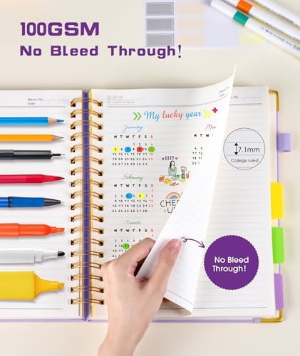 Hardcover Spiral Notebook journal with Removable Dividers Tabs, 300 Pages Leather 5 Subject Notebook College Ruled, 8"x10" Large B6 Notebooks for Work School Note taking, Lined Journal for Women,Navy