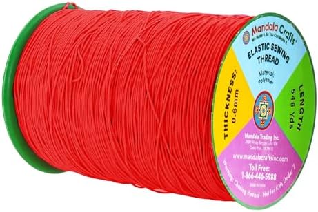 Mandala Crafts 0.6mm Red Shirring Elastic Thread for Sewing, 546 Yards