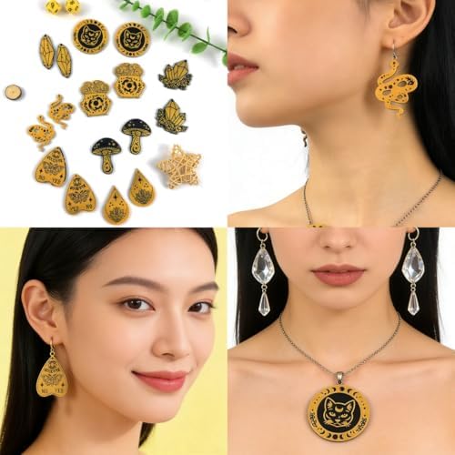 kingmise Celestial Moon Phase Resin Jewelry Mold Set, Crystal Snake Moon Earrings Silicone Mold, DIY Epoxy Resin Casting Molds with Accessories