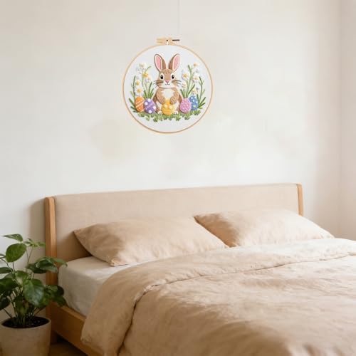BoAn Rabbit Embroidery Kit for Beginners, DIY Cross Stitch Kit with Hoop