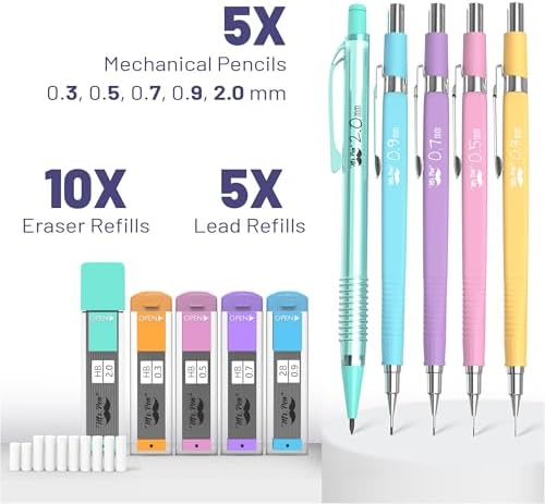Mr. Pen- Pastel Mechanical Pencil Set, 5 Mechanical Pencils (0.3, 0.5, 0.7