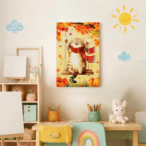 Spandrel Framed Paint by Numbers Cat Kit for Adult, Autumn Adult Paint by Number Kits on Canvas, DIY Acrylic Oil Easy Halloween Painting by Numbers Fall for Home Wall Decor, 8x12in