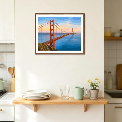 ARNLRDYA Golden Gate Bridge View Paint by Number Kits, San Francisco Landscape Paint by Numbers for Adults, Modern Picture Canvas Acrylic Painting for Gift Home Decor(16×20inch, Unframe)