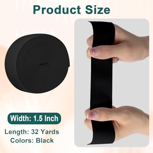 Airisoer Elastic Bands for Sewing 1.5 Inch x 32 Yards, Black