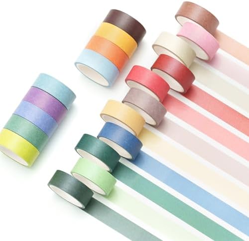 YUBBAEX 20 Rolls Solid Colors Washi Tape Set Pastel Colored Masking Rainbow Decorative Tapes, Designer's Selection