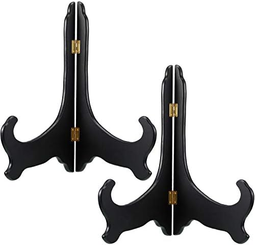 Tatuo 2 Packs Wooden Plate Stands for Display Easel Holders, 12 Inch, Black