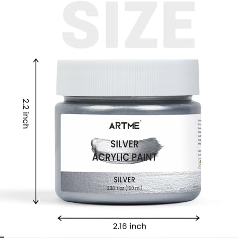 Artme Metallic Silver Acrylic Paint, 100ml Silver Paint for Art, Hand-crafts, Non-Toxic, Non-Fading, Ideal for Canvas, Wood, Fabric, Ceramic, Stone Craft Supplies