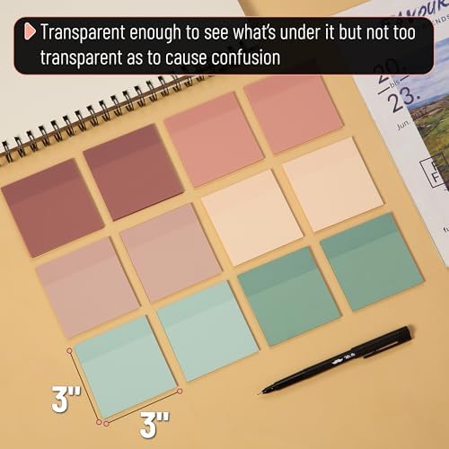 Mr. Pen- Transparent Sticky Notes, 3" x 3", 12 Pads, 600 Sheets | See Through Self-Adhesive Notes for Bible Journaling and Studying, Water-Resistant, Easy to Peel, Clean Removal