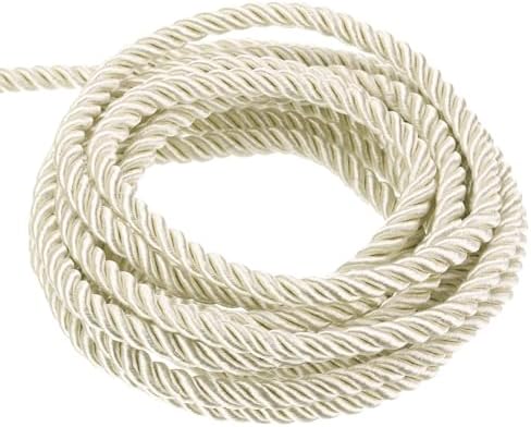 MECCANIXITY Twisted Cord Trim, 11 Yard 5mm 3-Ply Twine Braided Rope Shiny Thread String for Craft Gift Bag Curtain Christmas Decor, Cream White - 10m