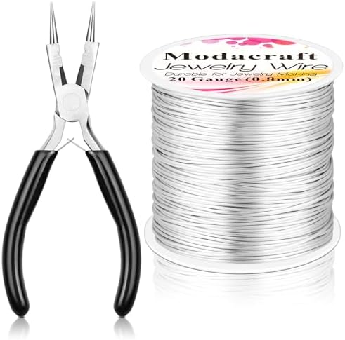 20 Gauge Silver Jewelry Making Wire with 4 in 1 Plier modacraft 82FT Craft Wire 0.8mm Tarnish Resistant Copper Wire Beading Wire for Jewelry Making Supplies and Crafting