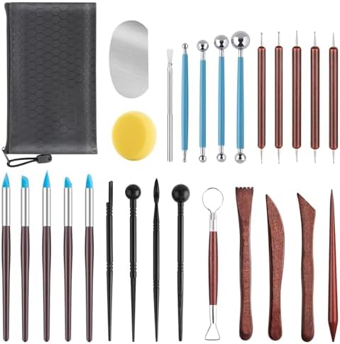 27PCS Clay Tools Sculpting, Ceramics Tools Set, Ceramic & Pottery Modeling Tools, Air Dry Clay Tools, Polymer Tools Kit for Carving, Molding, Pottery Wheel, Crafting Supplies, Pros, Beginners, Adults
