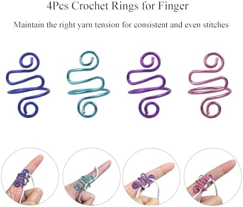 4Pcs Crochet Rings for Finger, Crochet Tension Ring for Crocheting Open Adjustable Yarn Guide Crochet Tension Ring Crochet Accessories Knitting Ring for Finger (Multicolor-A), SATONBEYI